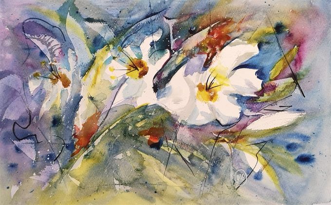 Abstrakt blomster, akvarell 56x38 cm, non framed 3200:-/320£/320$